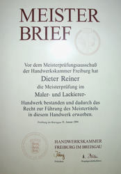 Meisterbrief Dieter Reiner